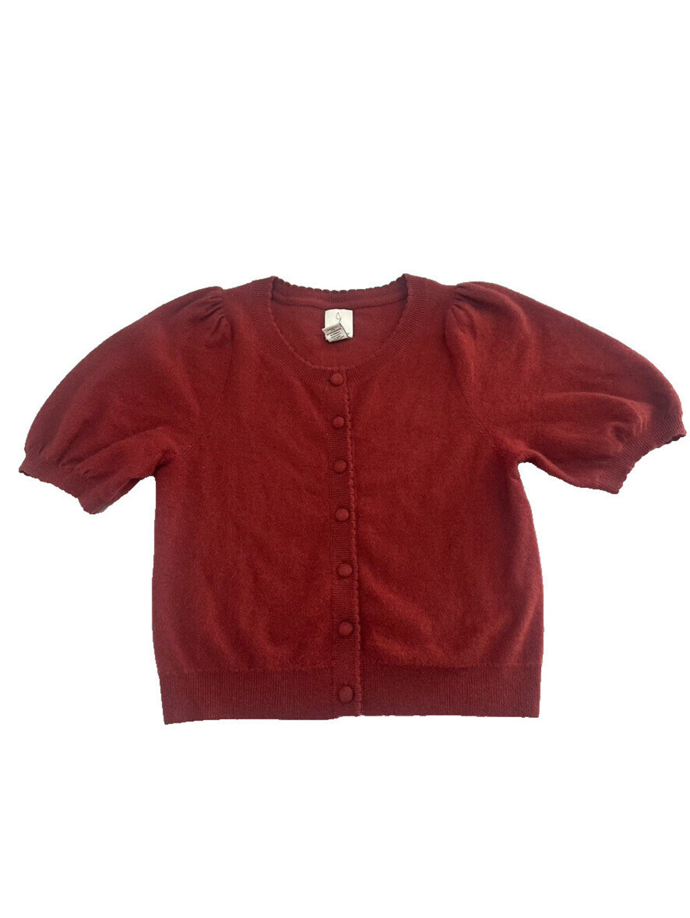 JOIE Button Front Cardigan Short Sleeve Shirt Large L 100% Cashmere Red